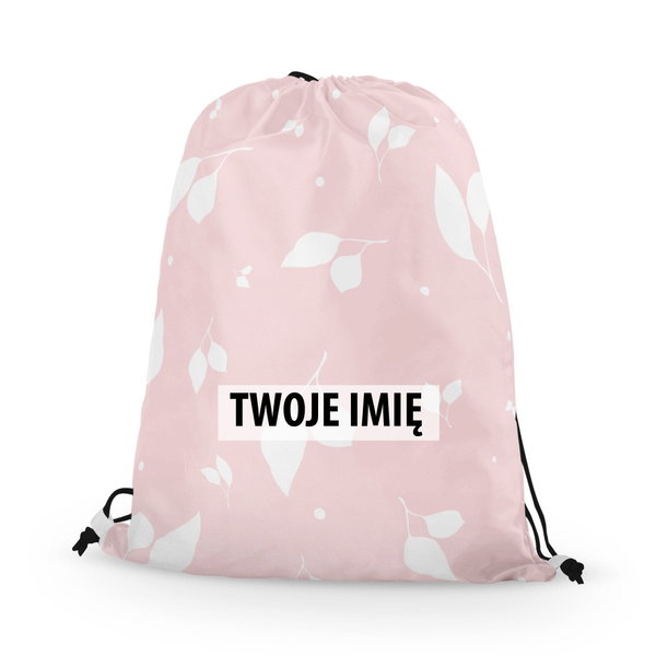 WORKO-PLECAK z Twoim imieniem Białe listki na różu 025