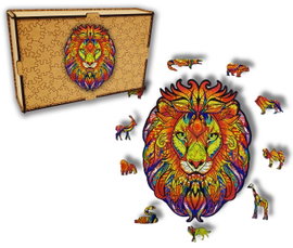 Puzzle Drewniane dla dzieci i dorosłych Lew 2 Lion 2 w pudełku drewnianym