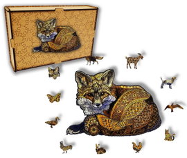 Puzzle Drewniane dla dzieci i dorosłych Lisek Fox w pudełku drewnianym