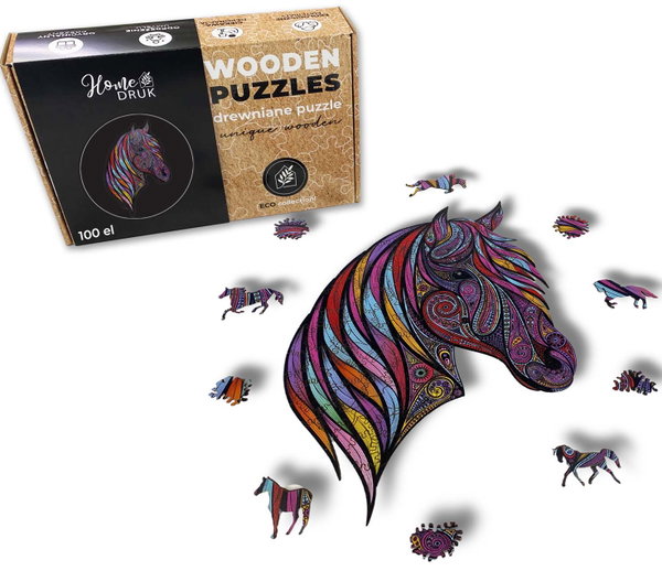 Puzzle Drewniane dla dzieci i dorosłych Koń Horse + upominek podkładka pod mysz