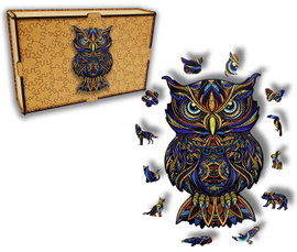 Puzzle Drewniane dla dzieci i dorosłych Sowa 2 Owl  2 w pudełku dewnianym