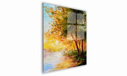 OBRAZ NA SZKLE KWADRATOWY 30x30cm  021 Drzewa nad rzeką