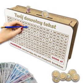 Skarbonka wykreślana wyzwanie oszczędzanie twój dowolny tekst Cel 5000 zł