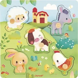 Puzzle sensoryczne drewniane Farma (6 el.) – Janod
