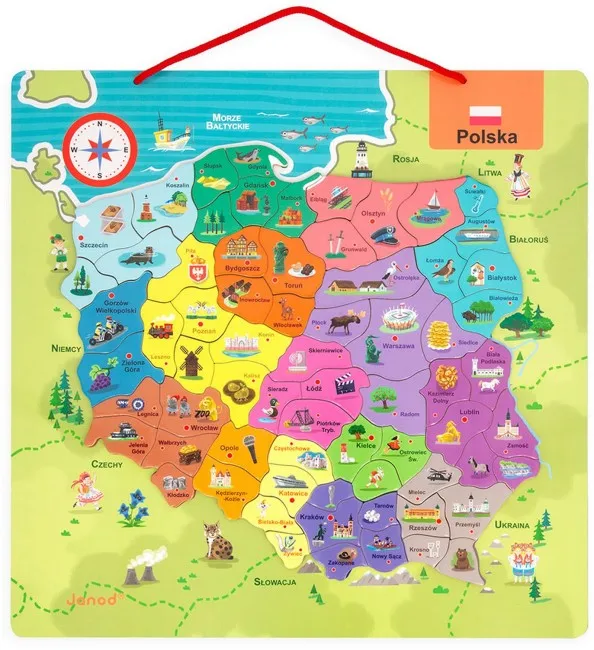 Układanka drewniana Mapa Polski (69 magnesów) – Janod