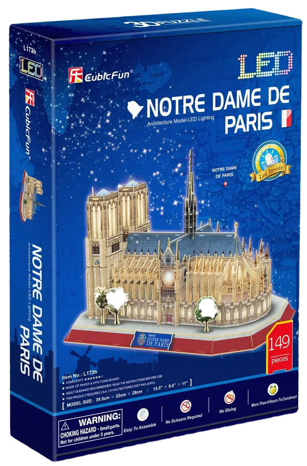 Puzzle 3D LED Katedra Notre-Dame (149 el.) – CubicFun
