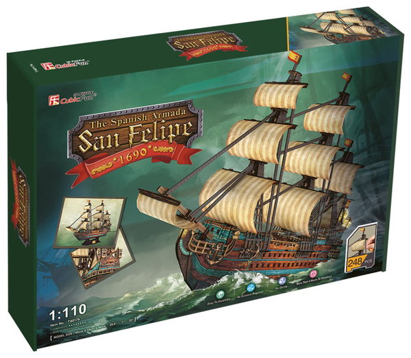 Puzzle 3D Żaglowiec The Spanish Armada San Felipe AD1690 (248 el.) – CubicFun