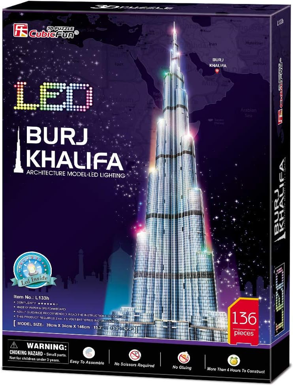 Puzzle 3D LED Dubaj Burj Khalifa (136 el.) – CubicFun