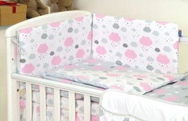 Amy: pościel 3-elem. 100x135cm chmurki szary-różowy