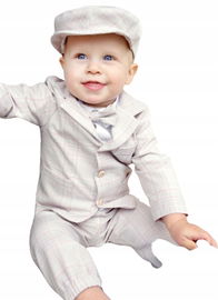 Christopher: Garnitur chłopięcy Spodnie JOGGERY JASNY BEŻ W KRATKĘ KOD.6864