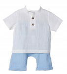 Komplet muślinowy koszulka + spodenki 68 baby blue