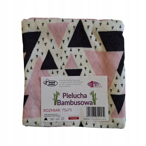 Mini Ania ; Pielucha Bambusowa 75 x 75 Różowe i Czarne Trójkąty