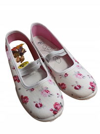 RENBUT KAPCIE DZIEWCZĘCE BUTY DZIECIĘCE Z WKŁADKĄ SKÓRZANĄ BIAŁE W KWIATKI