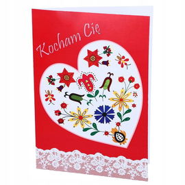 Kartka folk kociewski - Kocham Cię koperta