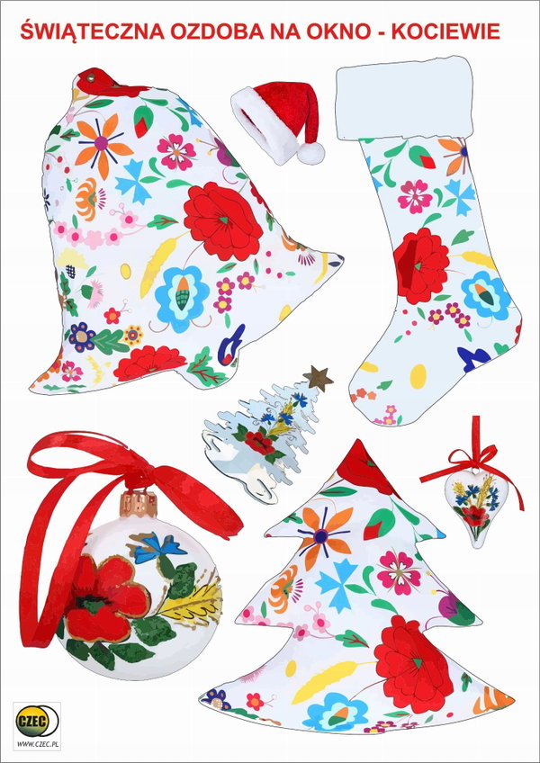 Naklejki bożonarodzeniowe, folk kociewskie na okno (bezklejowe) (1)