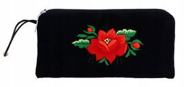Etui na okulary, kosmetyczka, folk haft łowicki, czerwona róża (czarne)