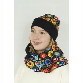 Komplet czapka i komin folk łowicki czarny