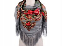 Chusta góralska ludowa 105x105 cm - szara folk ludowa