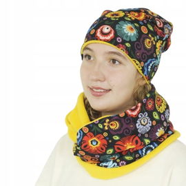 Komplet czapka i komin folk łowicki żółty