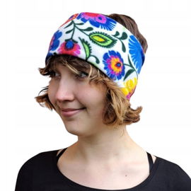 Opaska na głowę ocieplana folk łowicki biała