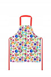 Fartuch kuchenny z motywem kwiatów łowickich, biały