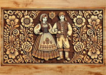 Obrazek papierowy folk, stylizowany - para folkowa