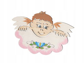 Duży aniołek kaszubski na chmurce (malowany na drewnie - różowy)