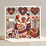 Kartka walentynkowa Para Folkowa 15x15 cm - miłość w ludowym stylu