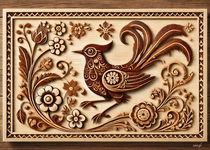Obrazek papierowy folk, stylizowany - ptaszek