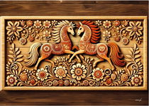 Obrazek papierowy folk, stylizowany - dwa konie