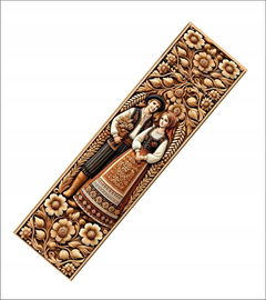 Zakładka papierowa - drewniana para folk 4x16 cm