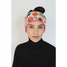 Opaska na głowę ocieplana folk łowicki (różowa)