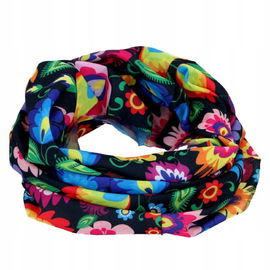 Bandana, chusta wielofunkcyjna folk łowicka czarna