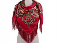 Chusta góralska ludowa 105x105 cm - bordowa folk ludowa