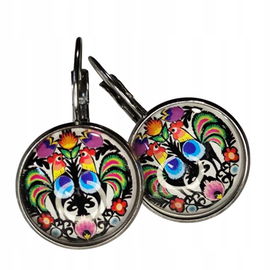 Kolczyki folkowe łowickie koguty na biglu