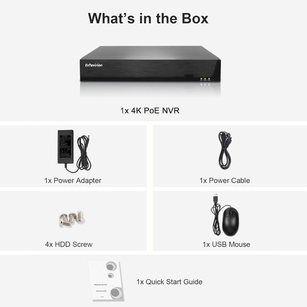 Rejestrator sieciowy system monitoringu Evtevision NVR 10-kanałowy 4K POE