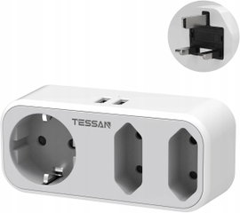 TESSAN Adapter podróżny 3x gniazdko 2x USB wtyk UK