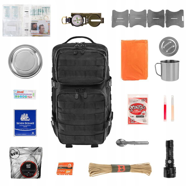 Plecak ewakuacyjny przetrwania Brandit US Cooper 40 l Black z wyposażeniem
