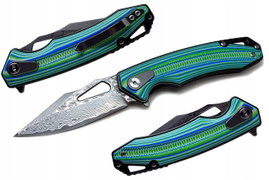 Nóż składany SURVIVAL stal DAMASCEŃSKA Damast scyzoryk etui flipper G10