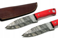 Nóż ręcznie wykonany bushcraft survival stal damasceńska skórzane etui K319