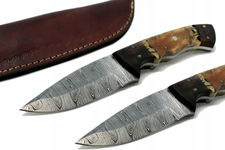 Nóż ręcznie wykonany bushcraft survival stal damasceńska skórzane etui K338