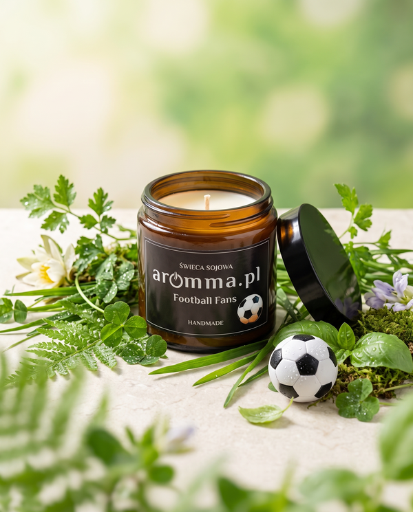 ŚWIECA SOJOWA AROMMA 120 ML FOOTBALL FANS - POCZUJ ŚCIĘTĄ TRAWĘ + GRATIS