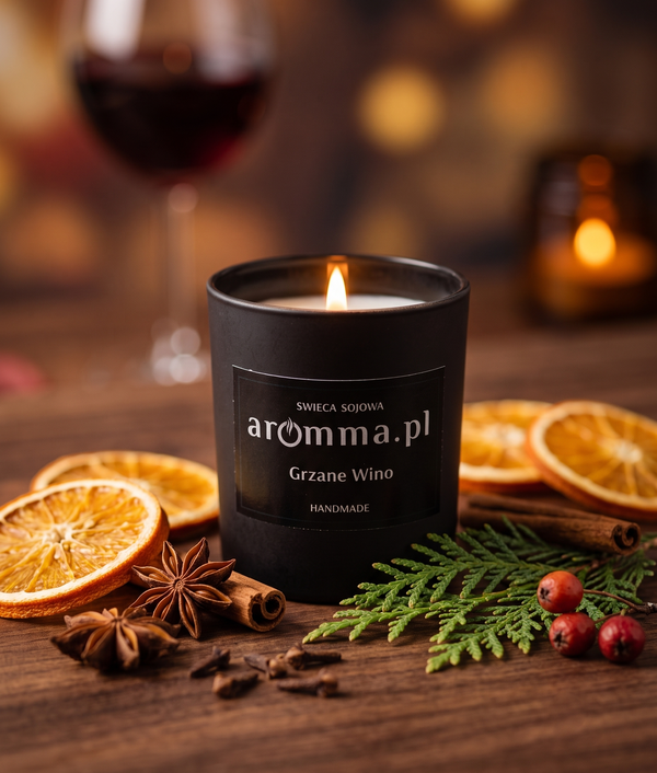 ŚWIECA SOJOWA GRZANE WINO 180 ML AROMMA - WIECZKO + USZCZELKA + GRATIS