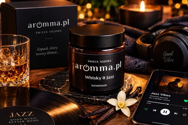INTENSYWNA ŚWIECA SOJOWA WHISKY & JAZZ 120ML EKSLUZYWNA NUTA + GRATIS