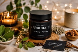 ŚWIECA SOJOWA SZAŁWIA I PACZULA 120 ML AROMMA RELAKSUJE I ODŚWIEŻA + GRATIS