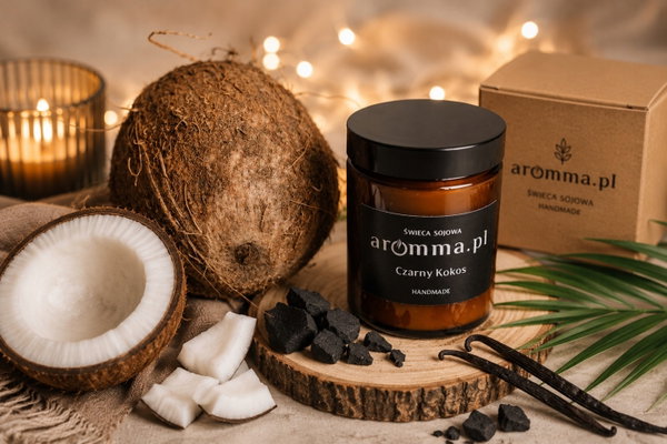 ŚWIECA ..::CZARNY KOKOS::.. SOJOWA 180 ML ZAPACH WAKACJI SPRAWDŹ! GRATIS!