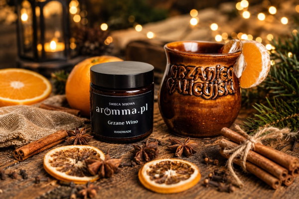 ŚWIECA SOJOWA GRZANE WINO 120 ML AROMMA - KORZENNA NUTA ZAPALNICZKA GRATIS
