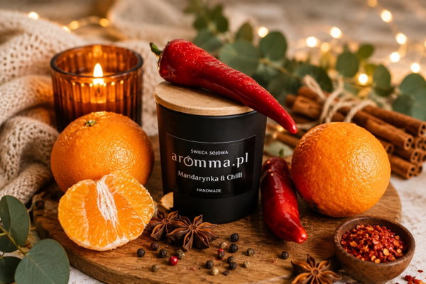 ŚWIECA SOJOWA MANDARYNKA&CHILLI 180 ML AROMMA - ZAPACH NA ŚWIĘTA + GRATIS