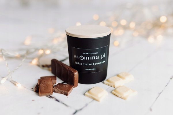 ŚWIECA SOJOWA AROMMA CZARNA I BIAŁA CZEKOLADA 180 ML - ZAPALNICZKA GRATIS