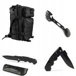 Zestaw Wyprawowy 8w1 Plecak 43L+Nóż+Etui+Spork Survival OffLander Czarny